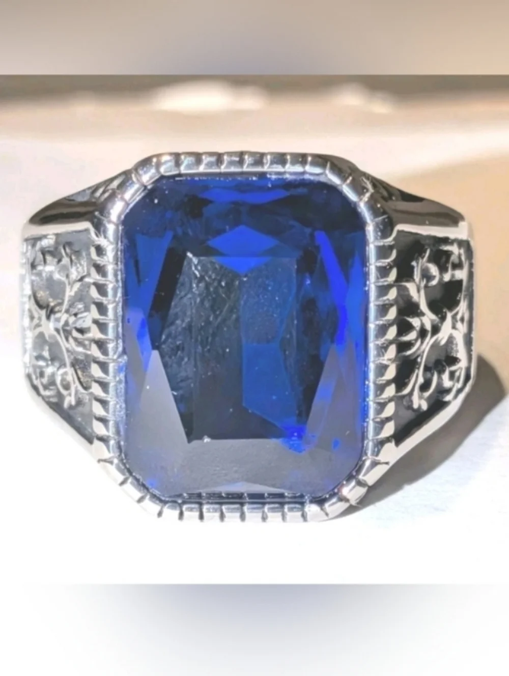 Retro Viking 5ct Lab Created Blue Sapphire Men's Ring 14k Silver Plated Sz 13